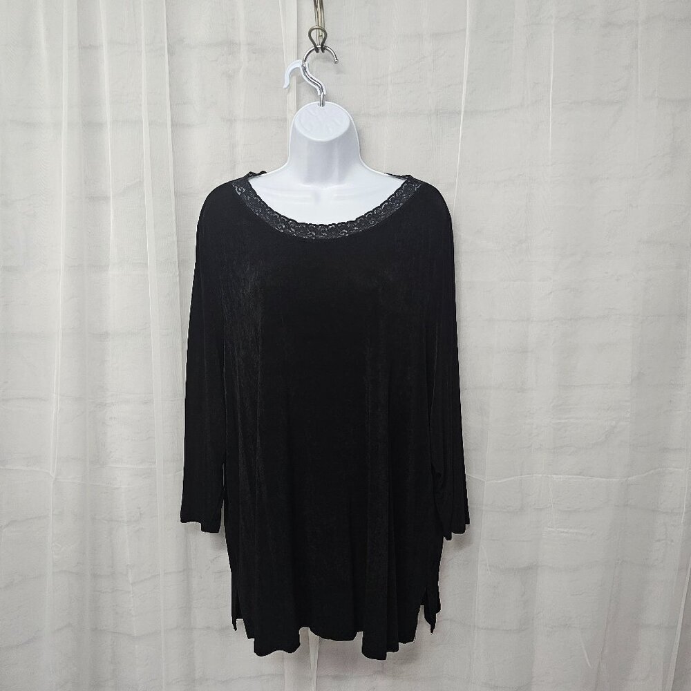 Baranda Tunic Blouse Black Slinky Lace Goth Minimalist Grunge 1X